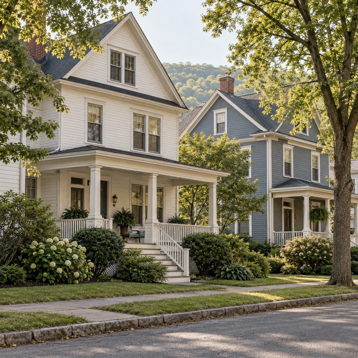 Residential homes on a leafy Pennsylvania-style neighborhood street